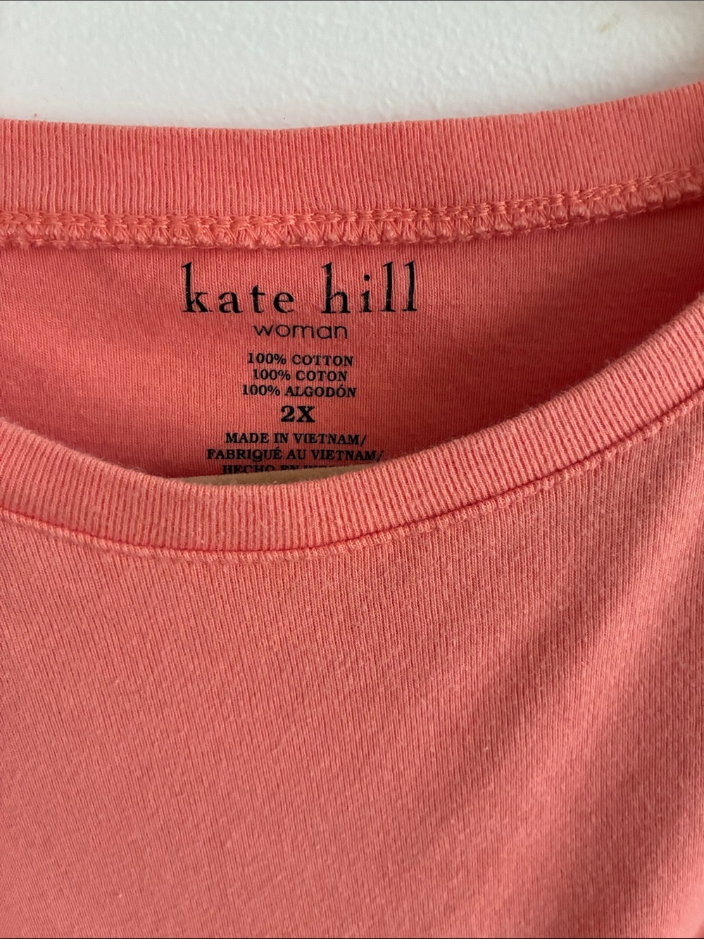 Kate Hill Woman Coral Crewneck Cotton Top
